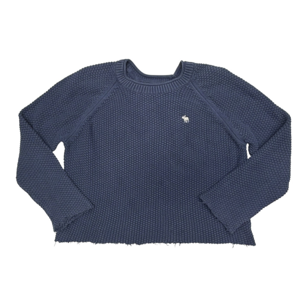 Abercrombie & Fitch Waffle-knit Crewneck Sweater Womens Large Blue Cropped